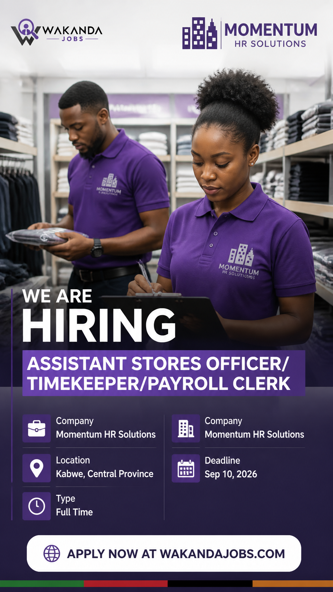 Assistant Stores Officer/Timekeeper/Payroll Clerk
